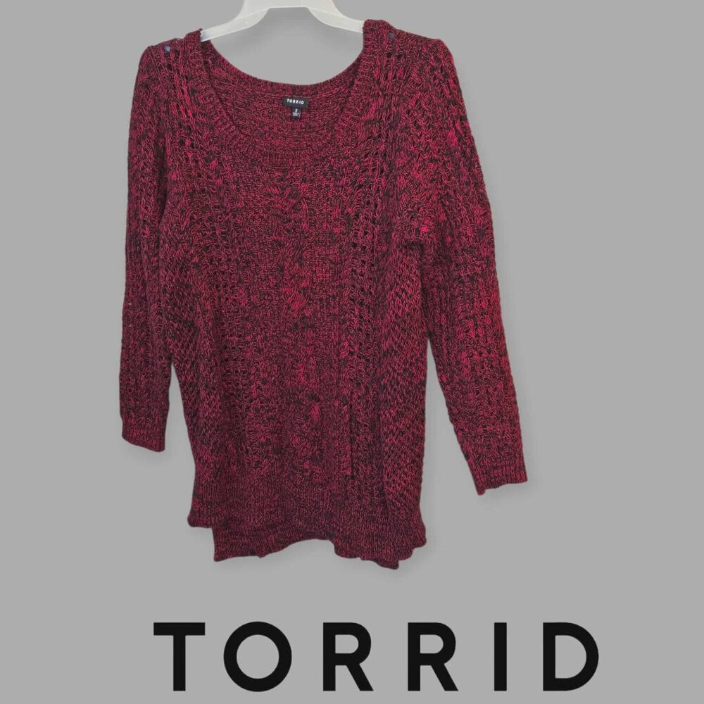 Torrid Red and Black Cable Knit Pullover Longsleeve SweaterOversized Womens 2X